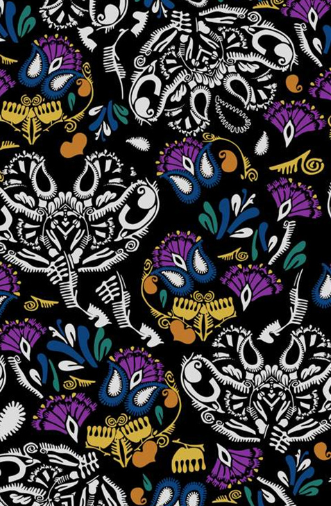 复古民族风面料印花素材,适用于服装印花设计的高对比度图案