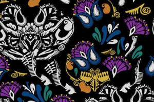 复古民族风面料印花素材，适用于服装印花设计的高对比度图案