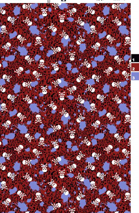 暗红豹纹底骷髅泼墨风面料印花素材,适用于潮牌服装印花设计