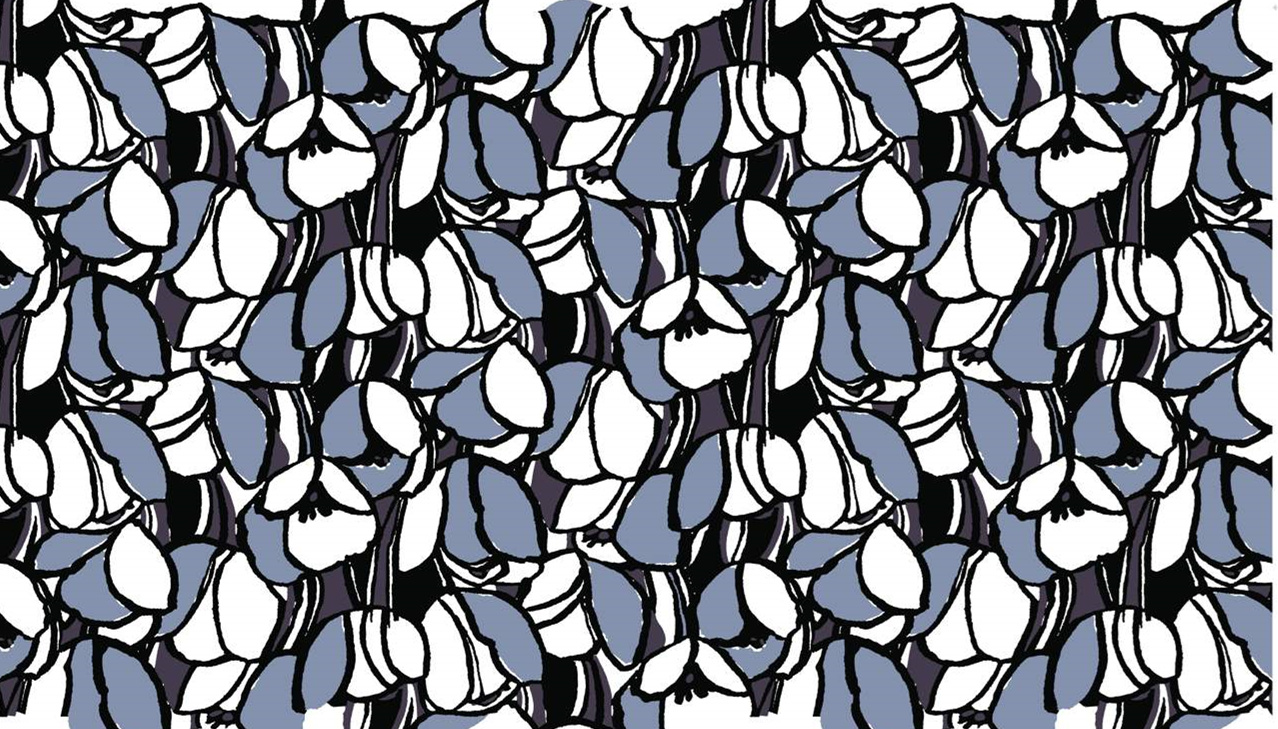 蓝白手绘风铃花面料印花素材,适用于春夏服装印花设计