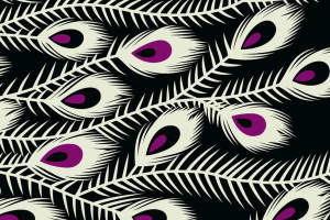 高对比度孔雀羽毛面料印花素材，适用于时尚服装印花设计