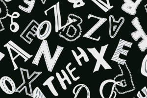 黑白字母涂鸦风面料印花素材，适用于潮牌服装印花设计