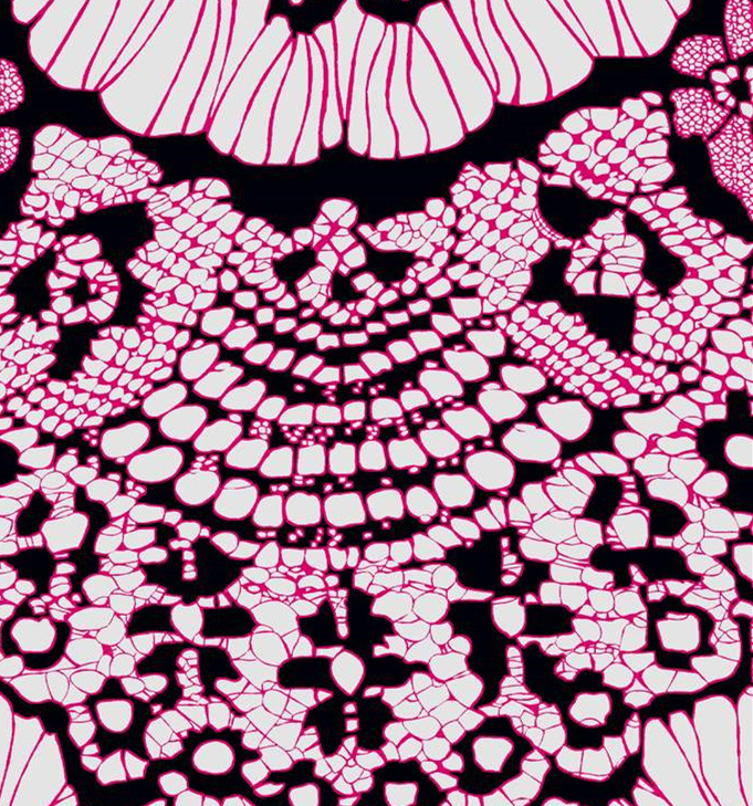 高对比度粉黑几何花卉面料印花素材,适用于时尚服装印花设计