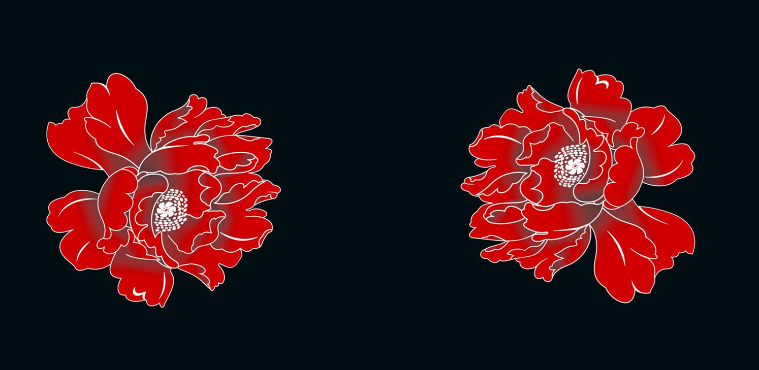 经典红牡丹面料印花素材,适用于服装印花设计与高端服饰定制