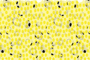 明快黄底波点叠层印花素材，适用于服装印花与面料设计