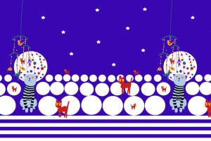 梦幻星空猫咪主题面料印花素材，适用于儿童服装印花设计