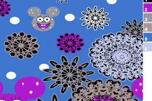 蓝色底卡通雪花与米奇头像面料印花素材，适用于儿童服装印花设计