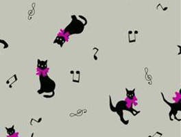 黑猫音符主题面料印花素材，可爱俏皮服装印花设计图