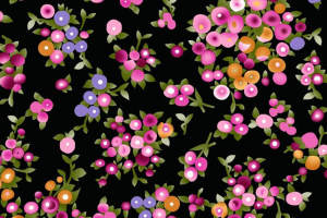 黑底粉彩小花簇面料印花素材，适用于春夏服装印花设计
