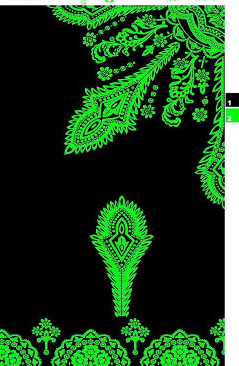 荧光绿民族风面料印花素材,适用于服装印花设计与数码印染