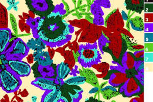 复古撞色花卉面料印花素材，适用于春夏服装印花设计