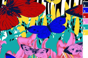 热带蝴蝶与斑马纹碰撞的服装印花素材，高饱和度面料印花设计