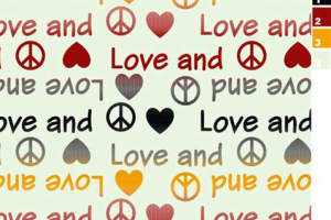 复古爱心和平符号面料印花素材，适用于T恤与休闲服装印花设计