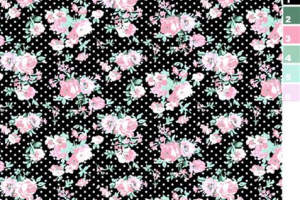 黑底粉玫瑰波点面料印花素材，复古甜美风服装印花设计图