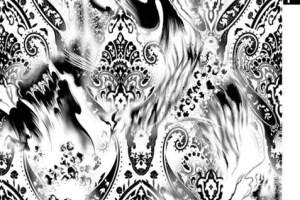 黑白抽象佩斯利风面料印花素材，适用于高端服装印花设计