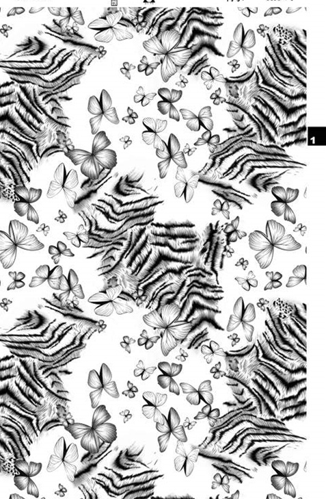 黑白蝴蝶与斑马纹交织的服装印花素材,高对比度面料印花设计