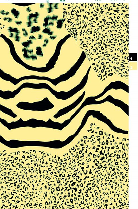 黄底黑纹豹纹与斑马纹拼接面料印花素材,适用于服装印花设计