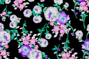 黑底紫白花卉面料印花素材，适用于春夏服装印花设计