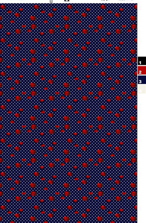 深蓝底红白波点樱桃印花面料印花素材,适合儿童与休闲服装设计