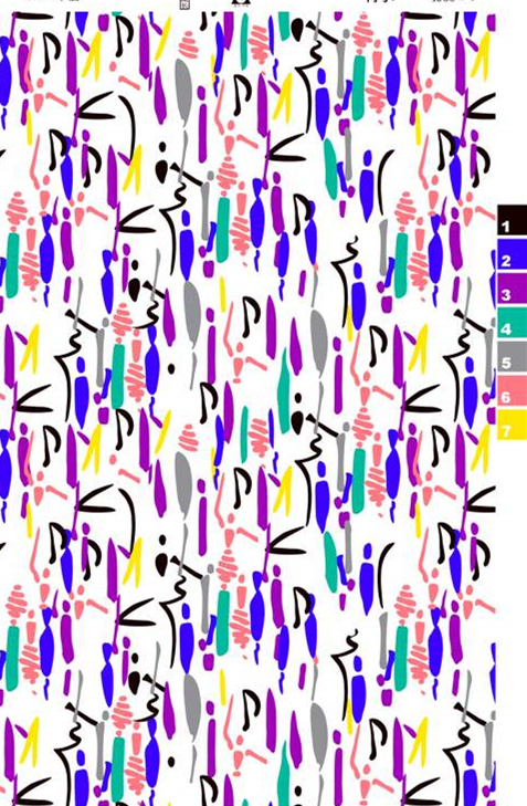 抽象人物线条风面料印花素材,适用于时尚服装印花设计