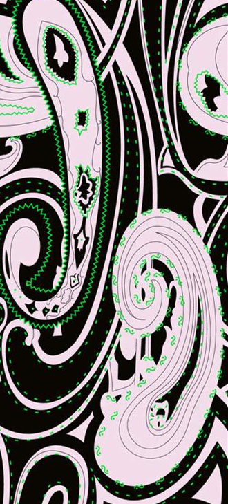 抽象涡旋绿边 Paisley 面料印花素材,适用于潮流服装印花设计