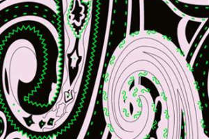 抽象涡旋绿边 Paisley 面料印花素材，适用于潮流服装印花设计