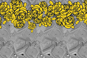 黄玫瑰手绘风面料印花素材，适用于服装印花设计与数码印制