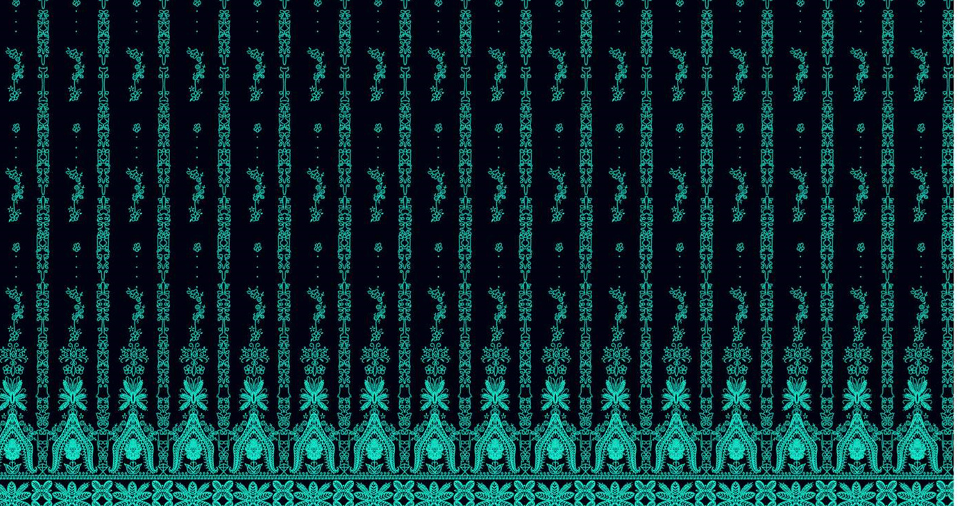 青绿色民族风竖条纹面料印花素材,适用于服装印花设计