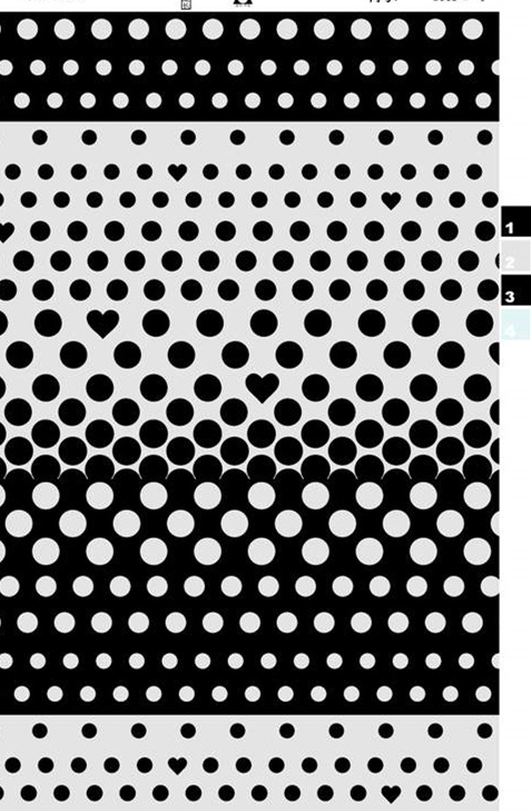 黑白波点渐变心形面料印花素材,适用于服装印花设计