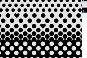 黑白波点渐变心形面料印花素材，适用于服装印花设计
