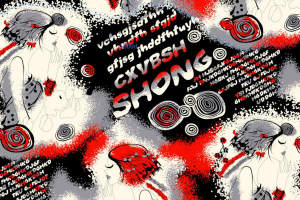 红黑灰撞色手绘风女性插画面料印花素材，适用于服装印花设计