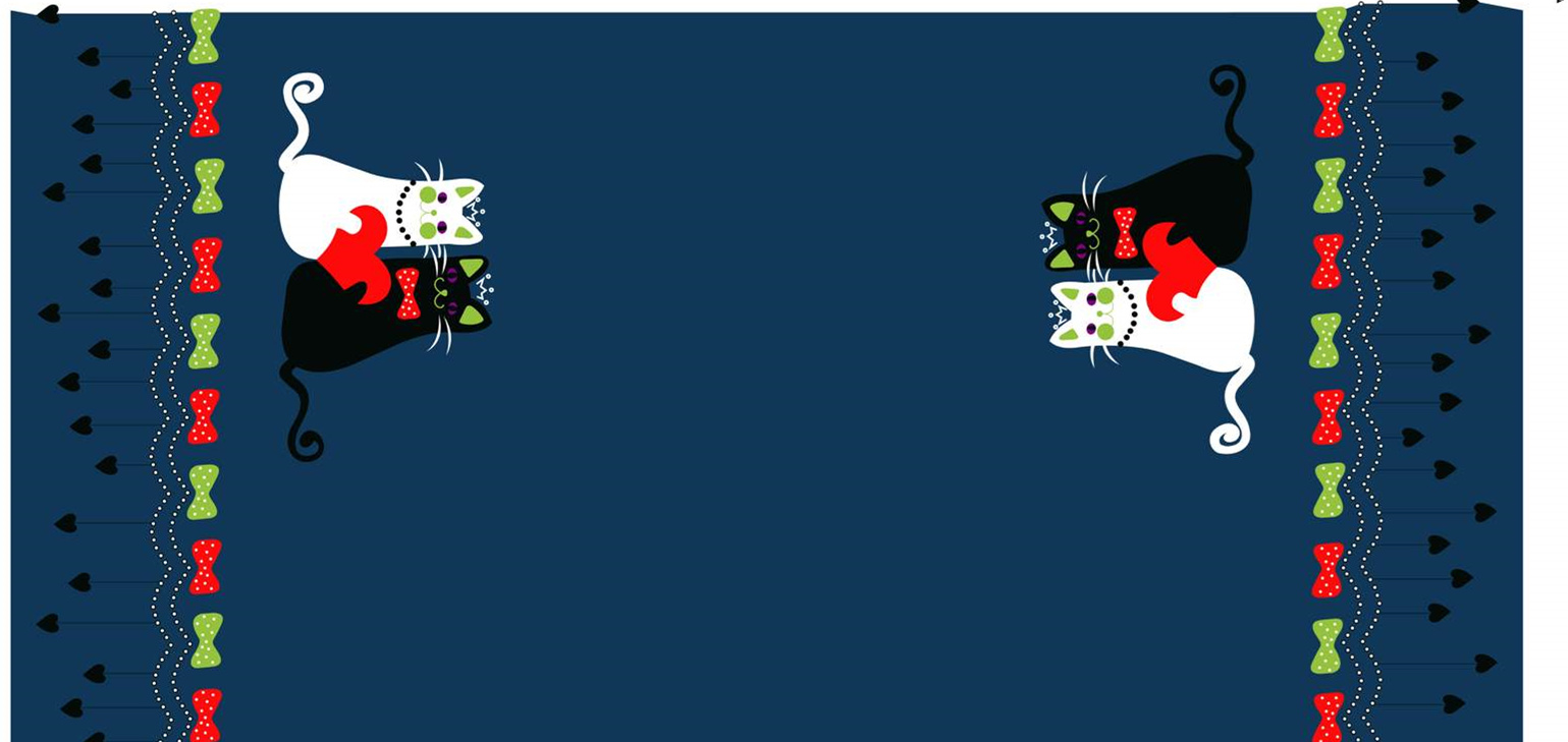 可爱猫咪对称花型面料印花素材,适用于服装印花设计