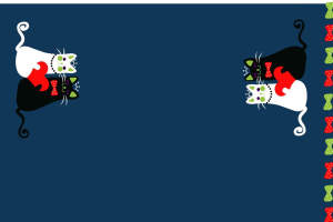 可爱猫咪对称花型面料印花素材，适用于服装印花设计