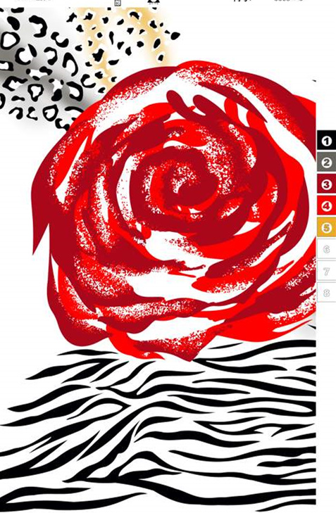 红玫瑰豹纹斑马纹拼接面料印花素材,适用于服装印花设计