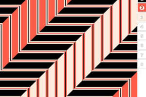 几何立体感红黑条纹面料印花素材，适用于现代服装印花设计