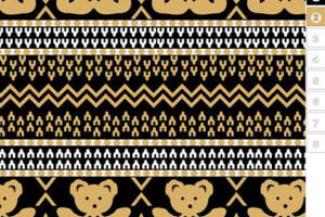 黑金配色小熊几何纹样面料印花素材，适用于秋冬服装印花设计