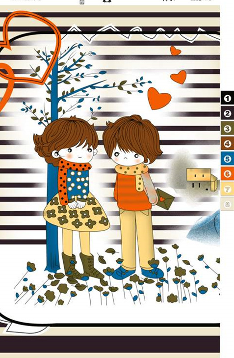 温馨插画风情侣图案面料印花素材,适用于童装与休闲服装印花设计