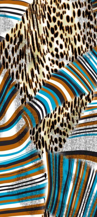 豹纹与流线条纹融合的服装印花素材,适用于时尚女装面料印花设计