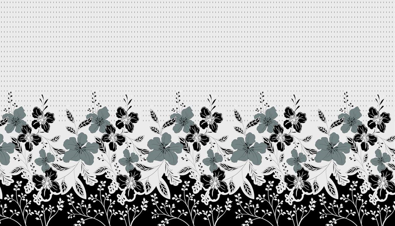 简约灰黑花卉边饰面料印花素材,适用于服装印花设计