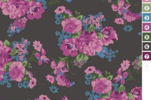 复古紫蓝花卉面料印花素材，适用于女装衬衫与连衣裙服装印花设计