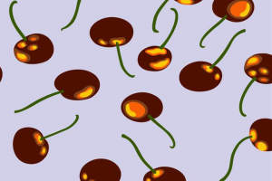 樱桃手绘风面料印花素材，适用于T恤、连衣裙等服装印花设计