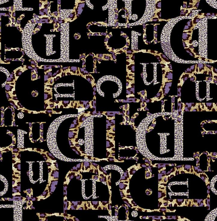 豹纹字母叠印面料印花素材,适用于潮流服装印花设计