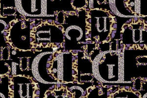 豹纹字母叠印面料印花素材，适用于潮流服装印花设计