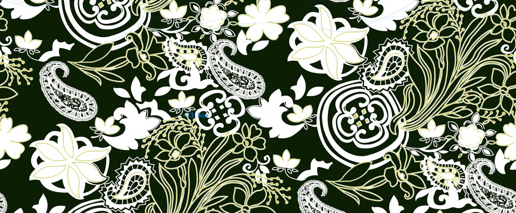 深绿底白金花卉佩斯利纹服装印花素材,高清可商用面料印花图