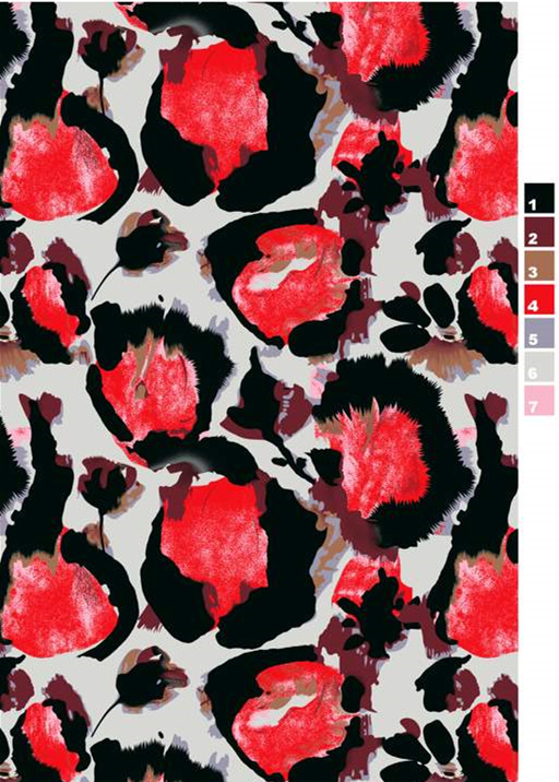 抽象泼墨风红黑豹纹面料印花素材,适用于时尚服装印花设计