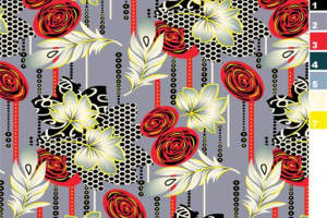 复古花卉羽毛拼接面料印花素材，适用于服装印花设计