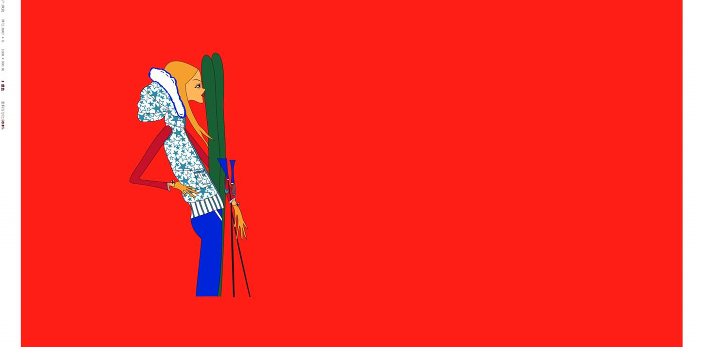 简约插画风滑雪主题面料印花,适用于冬季服装印花设计素材