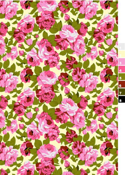 复古粉红玫瑰面料印花素材,适用于服装印花设计与成衣定制