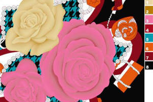 复古玫瑰与千鸟格拼贴风服装印花素材，高辨识度面料印花设计