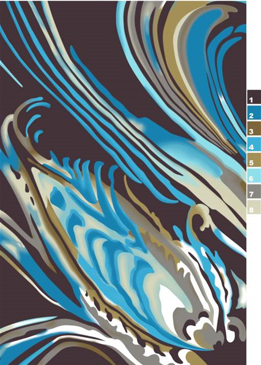 抽象流体蓝金波浪面料印花素材,适用于高端服装印花设计